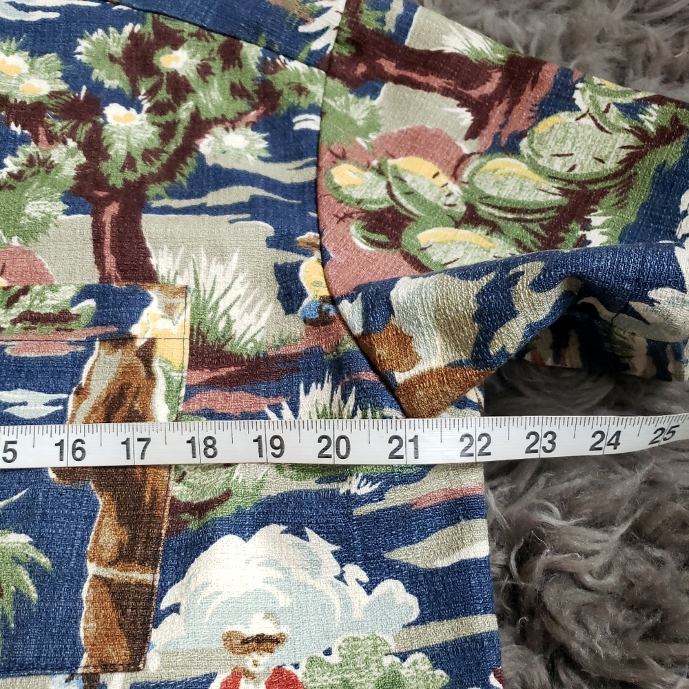 Vintage Mens Barkcloth Western Cowboy Horse Button Front Printed Shirt - Picture 5 of 11